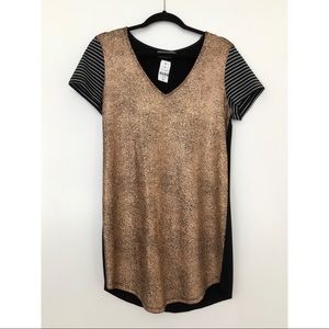 NWT • Indikah Gold Short Sleeve V-Neck Mini Dress